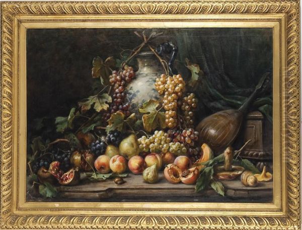 Natura Morta Con Frutta E Funghi Oil Painting by Giuseppe Falchetti