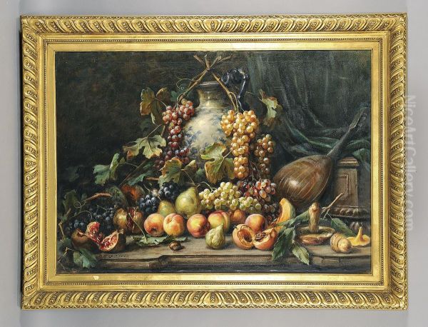 Natura Morta Confrutta E Funghi Oil Painting by Giuseppe Falchetti