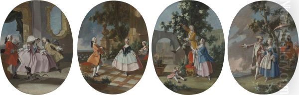 Fetes Galantes: A Set Of Four Oil Painting by Filippo Falciatore