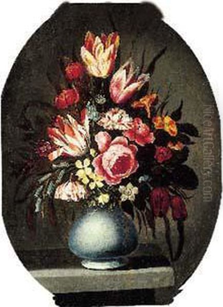 Bouquet De Fleurs Sur Un Entablement Oil Painting by Jeremias Falk