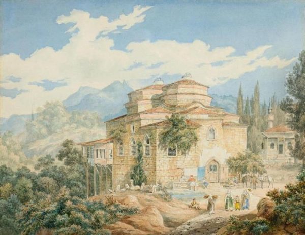 View Of A Villa In Asia Minor, Ca. 1850. Oil Painting by Johann Jakob Falkeisen