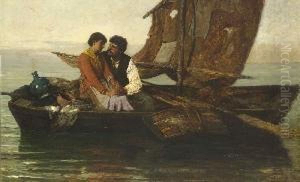 Fischerpaar Im Boot. Oil Painting by Georg Richard Falkenberg