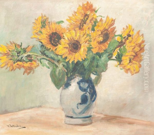 Sonnenblumen In Einer Vase Oil Painting by Richard Falkenberg