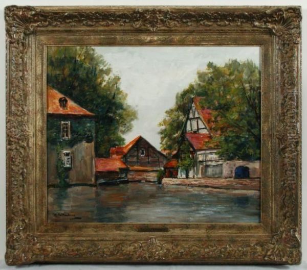 Fachwerkhauser Am Kanal Oil Painting by Richard Falkenberg