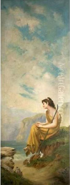 Jeune Fille Pensive Au Bord De L Eau Oil Painting by Alphonse Cl. Antonin Fanart