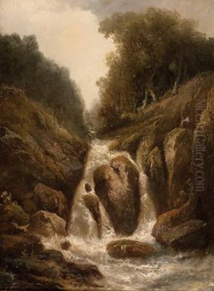 Wasserfall Im Gebirgstal Oil Painting by Alphonse Cl. Antonin Fanart