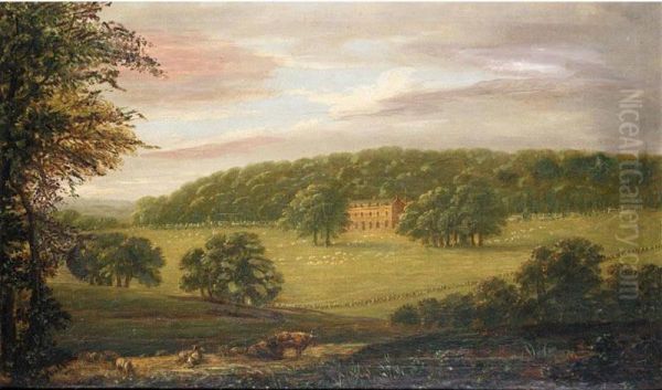 A Country House In A Landscape Oil Painting by Walter, Major-Generl Fane