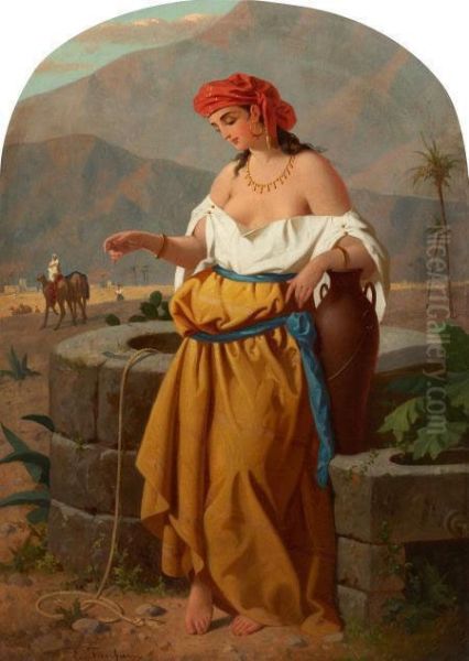 Woman By The Well Oil Painting by Enrico Fanfani