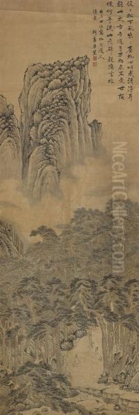 Landscape In Ancient Style Oil Painting by Fang Xun