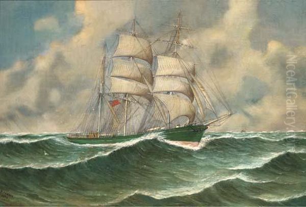 The Militades Running Downwind Under Reduced Sail by J. Fannen