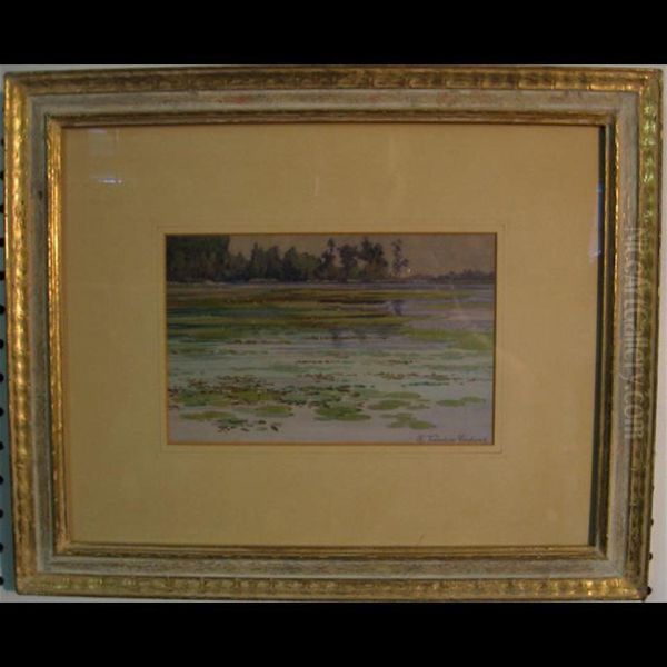 Tranquil Lake Scene With Water Lilies Oil Painting by Hubert Valentine Fanshaw