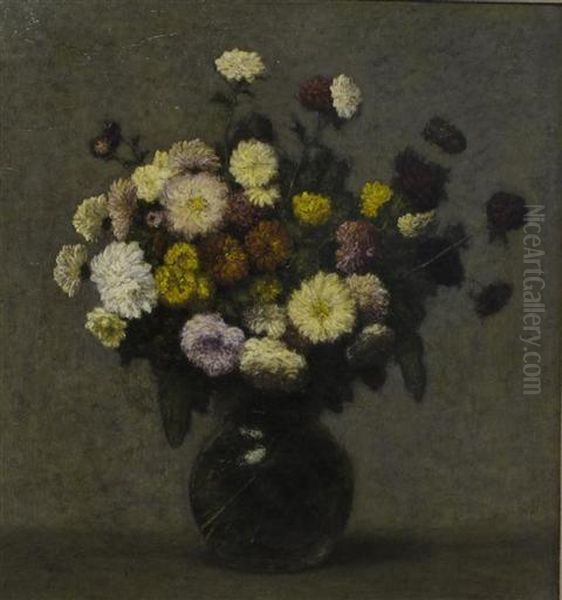 Still-life Of Chrysanthemums Oil Painting by Theodore Fantin-Latour