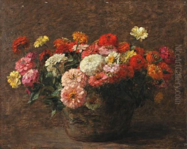 Bouquet De Zinnias Oil Painting by Victoria Dubourg Fantin-Latour