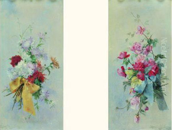  Bouquet De Roses - Bouquet De Marguerites, 1897  Oil Painting by Emma Fanty-Lescure