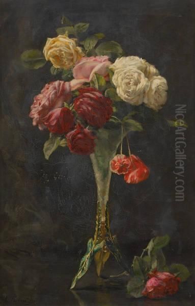 Vase Art Nouveau Fleuri Oil Painting by Edgard Farasyn