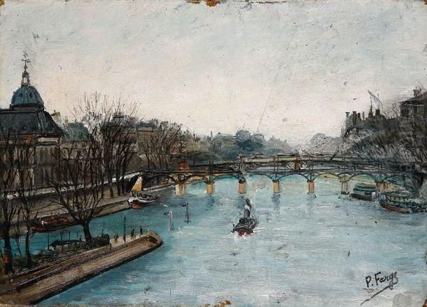 Paris, La Scene Au Pont Des Arts Oil Painting by Pierre Farge