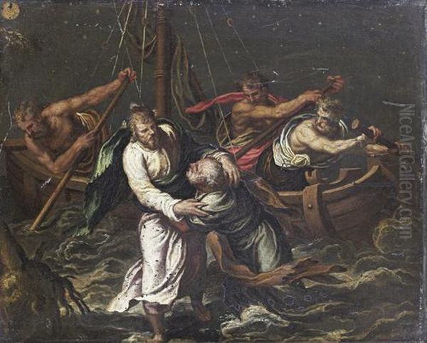 Christ Walking On The Waves Of Laketiberiade Oil Painting by Paolo Farinati