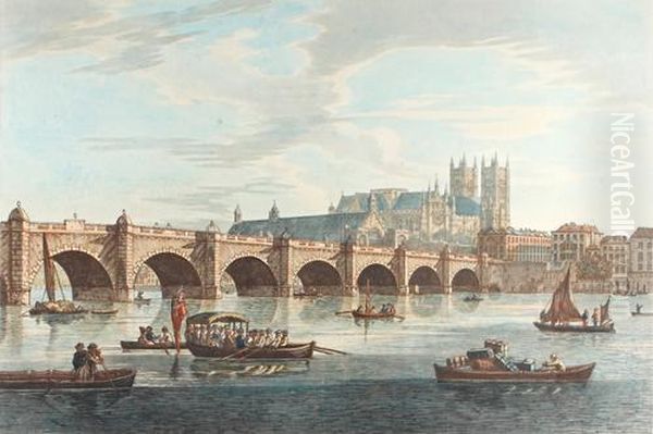 View Of Westminster Bridge; View Of Somerset Place Oil Painting by Joseph Farington