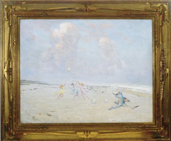 Girls Playing On A Magical Beach by Richard Blossom Farley