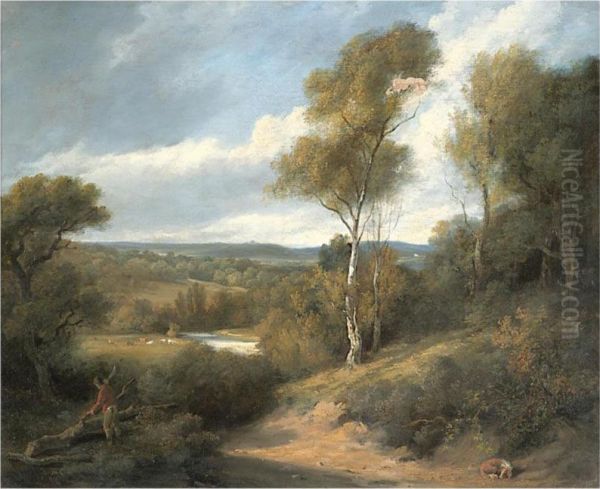 View Taken From The Grounds At Bromley Hill, Kent Oil Painting by Lady Amelia,nee Hume Farnborough