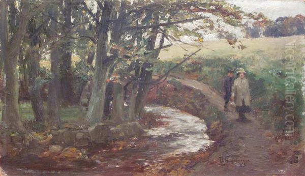 Path By A Burn Oil Painting by David Farquharson