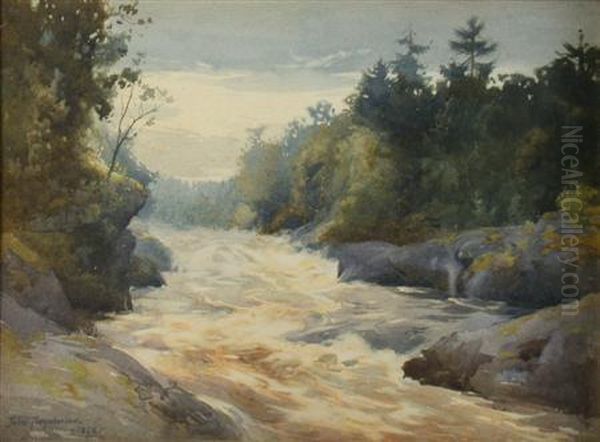 Ericht In Spate Oil Painting by John Farquharson