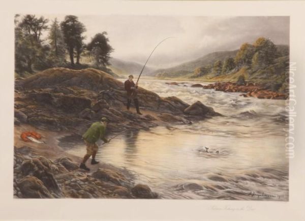 Salmon Fishing On The Dee Oil Painting by Joseph Farquharson