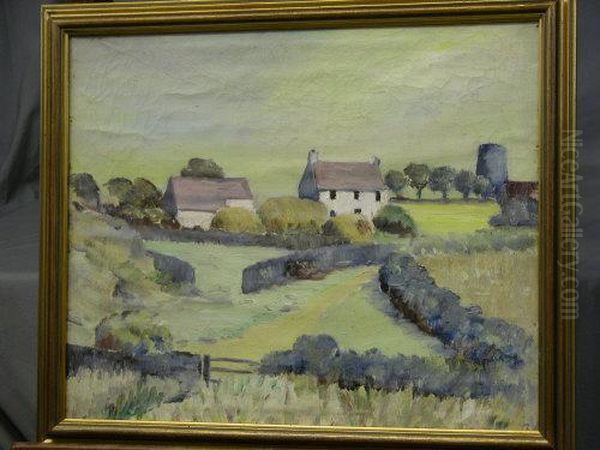 Farmstead In A Landscape Oil Painting by Charles Brooke Farrar