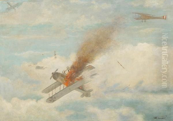 Downed Fokker Oil Painting by Henri Farre