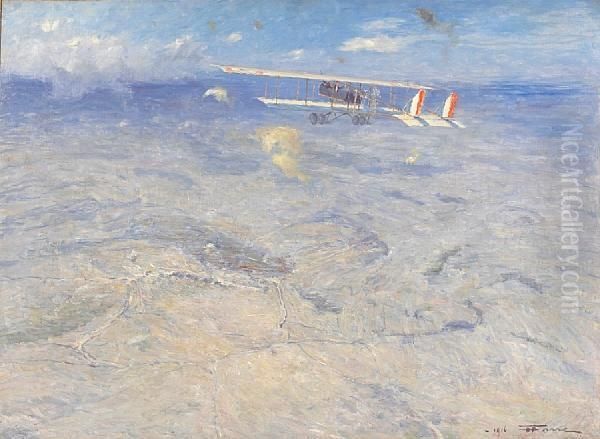 The Red, White & Blueover In Flight Oil Painting by Henri Farre