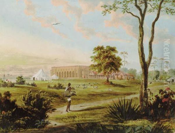 View Of A Military Encampment, Probably Barrackpore, Calcutta Oil Painting by Henry Farre