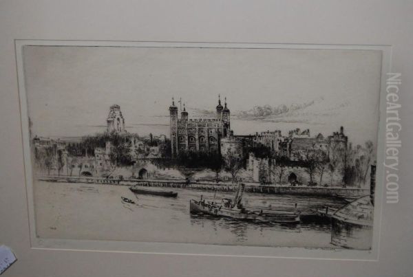 The Tower Of London From The Thames Oil Painting by Frederick Arthur Farrell