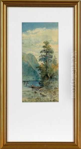 Pair Of Watercolor Canal Scenes Oil Painting by Thomas Charles Farrer