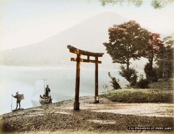 Giappone. Utagahana At Nikko Lake. Oil Painting by Adolfo Farsari