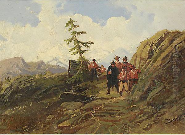 Camminata In Montagna Oil Painting by Gaetano Fasanotti