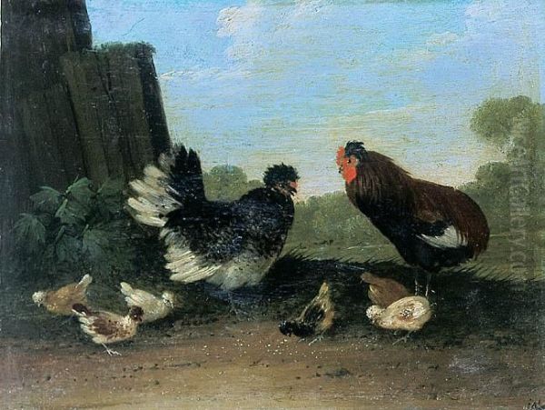 Dwie Kwoczki Z Piskletami W Pejzazu Oil Painting by Johann Adam Fassauer