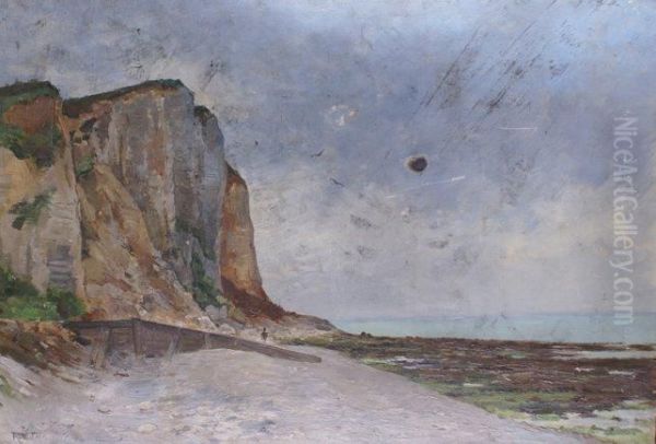 La Falaise A Veulottes Sur Mer En Normandie Oil Painting by Rene Maurice Fath