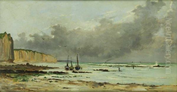 Vista De Praia Com Barcos Oil Painting by Rene Maurice Fath