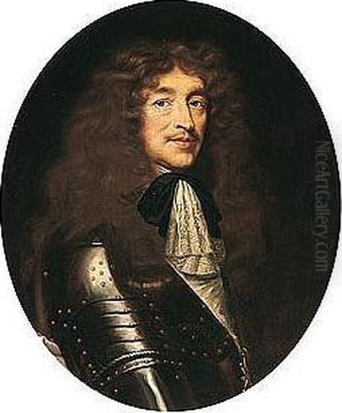 Portrait Of A Man, Half-length, Wearing Armour And The Badge Of The Order Of Saint Espirit Oil Painting by Laurent Fauchier