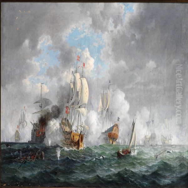 Episode Af Et Soslag Fra Niels Juels Tid Oil Painting by Viggo Fauerholdt