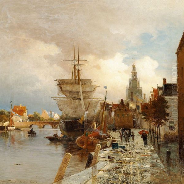 A Harbour Scene From Delft In Holland Oil Painting by Viggo Fauerholdt