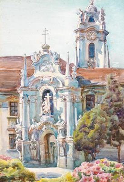 Blick Auf Die Stiftskirche Durnstein Oil Painting by Hermine Faulhaber