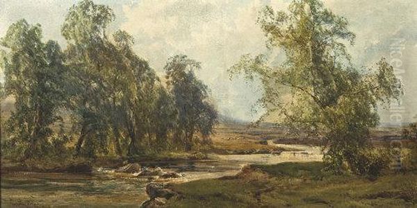 River Landscape With Cattle Oil Painting by John Faulkner