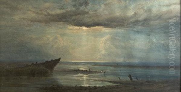 Storm Breaking In A Bay Oil Painting by John Faulkner