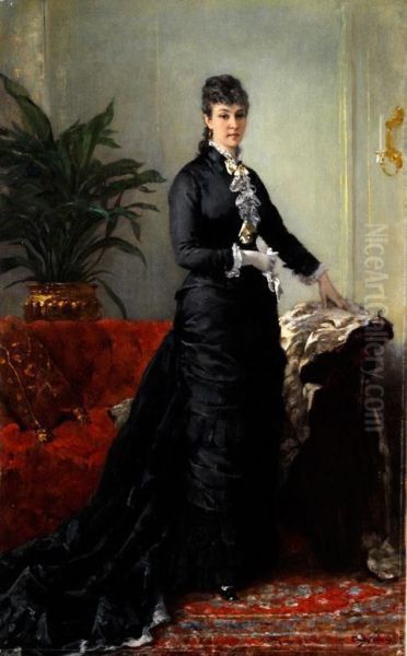 Junge Frau In Langem, Schwarzem Kleid Oil Painting by Eugene Faure