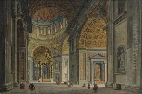 View Of The Interior Of Saint Peter's Basilica, Rome Oil Painting by Louis Faure