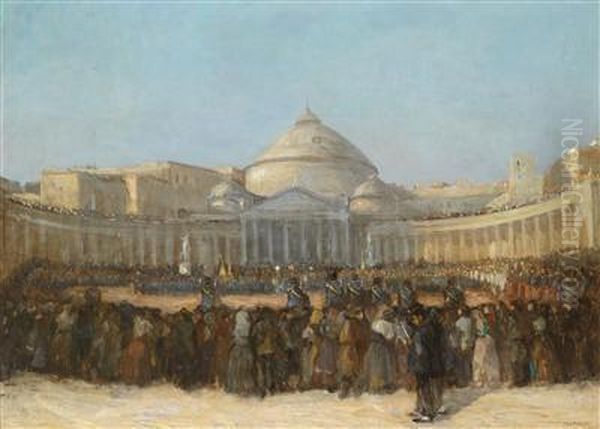 Military Paradein Front Of The Pantheon Oil Painting by Victor Amedee Faure