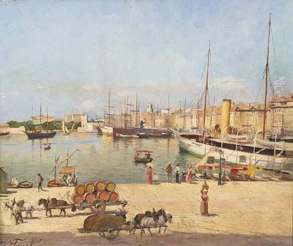 Le Port De Marseille, Vue Du Quai Du Port Oil Painting by Joseph Faust