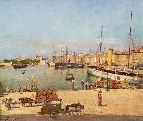 Le Port De Marseille, Vue Du Quai Du Port. Oil Painting by Joseph Faust