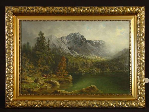 Eibsee M. Zugspitze Oil Painting by Luitpold Faustner